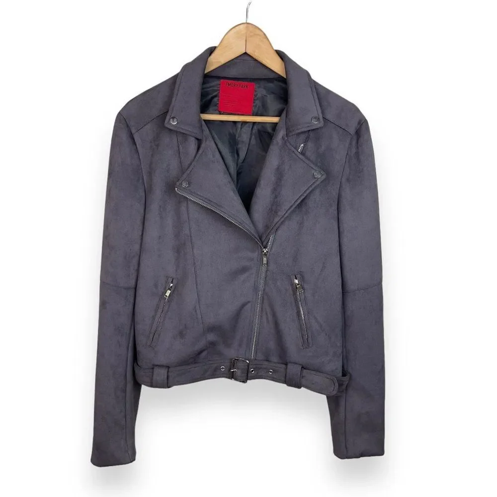 Anthro Emory Park Plush Faux Suede Moto Jacket in Charcoal